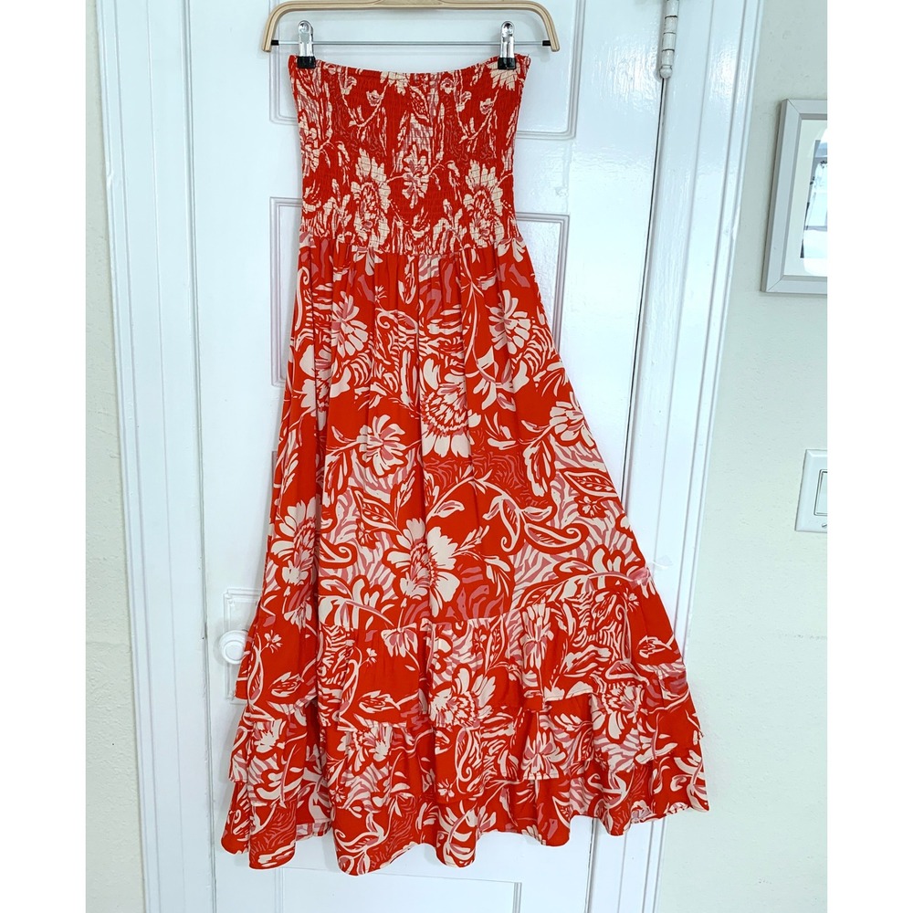 Abel the Label Anthropologie Charlotte Floral Maxi Dress S Strapless Tiered Boho - Picture 10 of 16